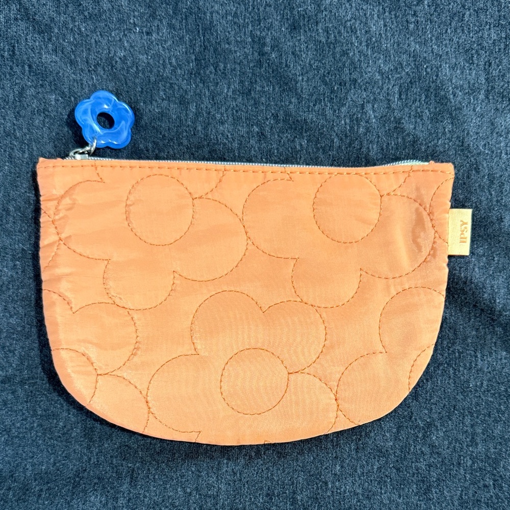 ipsy Orange Quilted Floral Cosmetic Pouch